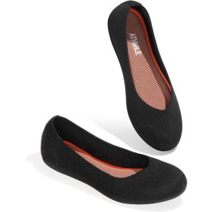 imageATHMILE Womens Flat Ballet Shoes Knit Flat Shoes for Women Round Toe Slip on Women Flats for Dressy Casual Office Work Wedding Comfort SoftBlack