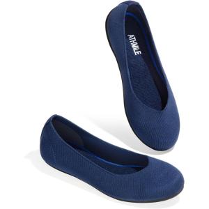imageATHMILE Womens Flat Ballet Shoes Knit Flat Shoes for Women Round Toe Slip on Women Flats for Dressy Casual Office Work Wedding Comfort SoftBlue