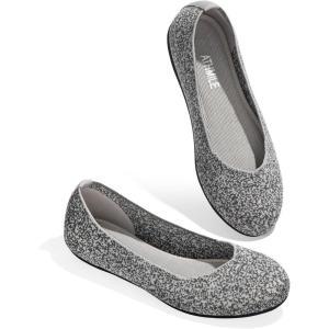 imageATHMILE Womens Flat Ballet Shoes Knit Flat Shoes for Women Round Toe Slip on Women Flats for Dressy Casual Office Work Wedding Comfort SoftCrystal Grey