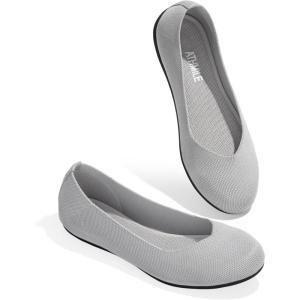 imageATHMILE Womens Flat Ballet Shoes Knit Flat Shoes for Women Round Toe Slip on Women Flats for Dressy Casual Office Work Wedding Comfort SoftGrey