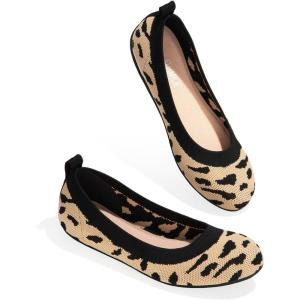 imageATHMILE Womens Flat Ballet Shoes Knit Flat Shoes for Women Round Toe Slip on Women Flats for Dressy Casual Office Work Wedding Comfort SoftLeopard