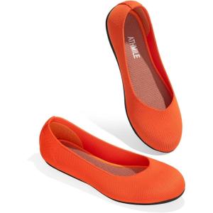 imageATHMILE Womens Flat Ballet Shoes Knit Flat Shoes for Women Round Toe Slip on Women Flats for Dressy Casual Office Work Wedding Comfort SoftOrange