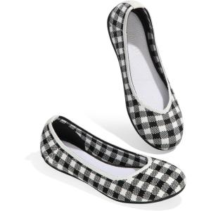 imageATHMILE Womens Flat Ballet Shoes Knit Flat Shoes for Women Round Toe Slip on Women Flats for Dressy Casual Office Work Wedding Comfort SoftTartan
