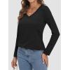 imageATHMILE Womens 2025 Fall Long Sleeve Shirts Basic Apparel Shirts Trendy V Neck Tshirt for Women Curved Hem TopsBlack