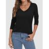 imageATHMILE Womens 2025 Fall Long Sleeve Shirts Basic Apparel Shirts Trendy V Neck Tshirt for Women Curved Hem TopsBlack