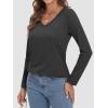 imageATHMILE Womens 2025 Fall Long Sleeve Shirts Basic Apparel Shirts Trendy V Neck Tshirt for Women Curved Hem TopsBlack Grey