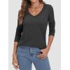imageATHMILE Womens 2025 Fall Long Sleeve Shirts Basic Apparel Shirts Trendy V Neck Tshirt for Women Curved Hem TopsBlack Grey