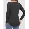 imageATHMILE Womens 2025 Fall Long Sleeve Shirts Basic Apparel Shirts Trendy V Neck Tshirt for Women Curved Hem TopsBlack Grey
