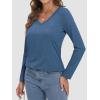 imageATHMILE Womens 2025 Fall Long Sleeve Shirts Basic Apparel Shirts Trendy V Neck Tshirt for Women Curved Hem TopsBlue