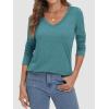 imageATHMILE Womens 2025 Fall Long Sleeve Shirts Basic Apparel Shirts Trendy V Neck Tshirt for Women Curved Hem TopsBlue Green