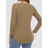 imageATHMILE Womens 2025 Fall Long Sleeve Shirts Basic Apparel Shirts Trendy V Neck Tshirt for Women Curved Hem TopsCoffee