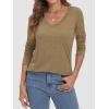imageATHMILE Womens 2025 Fall Long Sleeve Shirts Basic Apparel Shirts Trendy V Neck Tshirt for Women Curved Hem TopsCoffee