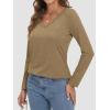 imageATHMILE Womens 2025 Fall Long Sleeve Shirts Basic Apparel Shirts Trendy V Neck Tshirt for Women Curved Hem TopsCoffee