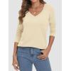 imageATHMILE Womens 2025 Fall Long Sleeve Shirts Basic Apparel Shirts Trendy V Neck Tshirt for Women Curved Hem TopsCream