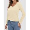 imageATHMILE Womens 2025 Fall Long Sleeve Shirts Basic Apparel Shirts Trendy V Neck Tshirt for Women Curved Hem TopsCream
