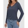 imageATHMILE Womens 2025 Fall Long Sleeve Shirts Basic Apparel Shirts Trendy V Neck Tshirt for Women Curved Hem TopsDark Blue