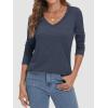 imageATHMILE Womens 2025 Fall Long Sleeve Shirts Basic Apparel Shirts Trendy V Neck Tshirt for Women Curved Hem TopsDark Blue