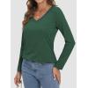imageATHMILE Womens 2025 Fall Long Sleeve Shirts Basic Apparel Shirts Trendy V Neck Tshirt for Women Curved Hem TopsDark Green