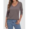 imageATHMILE Womens 2025 Fall Long Sleeve Shirts Basic Apparel Shirts Trendy V Neck Tshirt for Women Curved Hem TopsGray Purple