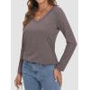 imageATHMILE Womens 2025 Fall Long Sleeve Shirts Basic Apparel Shirts Trendy V Neck Tshirt for Women Curved Hem TopsGray Purple