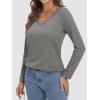 imageATHMILE Womens 2025 Fall Long Sleeve Shirts Basic Apparel Shirts Trendy V Neck Tshirt for Women Curved Hem TopsGrey