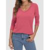 imageATHMILE Womens 2025 Fall Long Sleeve Shirts Basic Apparel Shirts Trendy V Neck Tshirt for Women Curved Hem TopsHot Pink