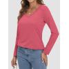 imageATHMILE Womens 2025 Fall Long Sleeve Shirts Basic Apparel Shirts Trendy V Neck Tshirt for Women Curved Hem TopsHot Pink