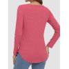 imageATHMILE Womens 2025 Fall Long Sleeve Shirts Basic Apparel Shirts Trendy V Neck Tshirt for Women Curved Hem TopsHot Pink