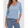 imageATHMILE Womens 2025 Fall Long Sleeve Shirts Basic Apparel Shirts Trendy V Neck Tshirt for Women Curved Hem TopsIce Blue