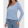 imageATHMILE Womens 2025 Fall Long Sleeve Shirts Basic Apparel Shirts Trendy V Neck Tshirt for Women Curved Hem TopsIce Blue