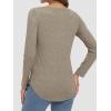 imageATHMILE Womens 2025 Fall Long Sleeve Shirts Basic Apparel Shirts Trendy V Neck Tshirt for Women Curved Hem TopsKhaki