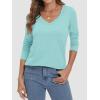 imageATHMILE Womens 2025 Fall Long Sleeve Shirts Basic Apparel Shirts Trendy V Neck Tshirt for Women Curved Hem TopsLake Green