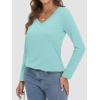 imageATHMILE Womens 2025 Fall Long Sleeve Shirts Basic Apparel Shirts Trendy V Neck Tshirt for Women Curved Hem TopsLake Green