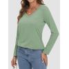 imageATHMILE Womens 2025 Fall Long Sleeve Shirts Basic Apparel Shirts Trendy V Neck Tshirt for Women Curved Hem TopsLight Green
