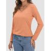 imageATHMILE Womens 2025 Fall Long Sleeve Shirts Basic Apparel Shirts Trendy V Neck Tshirt for Women Curved Hem TopsLight Orange