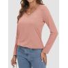 imageATHMILE Womens 2025 Fall Long Sleeve Shirts Basic Apparel Shirts Trendy V Neck Tshirt for Women Curved Hem TopsPink
