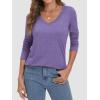 imageATHMILE Womens 2025 Fall Long Sleeve Shirts Basic Apparel Shirts Trendy V Neck Tshirt for Women Curved Hem TopsPurple
