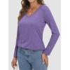 imageATHMILE Womens 2025 Fall Long Sleeve Shirts Basic Apparel Shirts Trendy V Neck Tshirt for Women Curved Hem TopsPurple