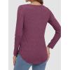 imageATHMILE Womens 2025 Fall Long Sleeve Shirts Basic Apparel Shirts Trendy V Neck Tshirt for Women Curved Hem TopsPurple Red