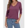 imageATHMILE Womens 2025 Fall Long Sleeve Shirts Basic Apparel Shirts Trendy V Neck Tshirt for Women Curved Hem TopsPurple Red