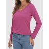 imageATHMILE Womens 2025 Fall Long Sleeve Shirts Basic Apparel Shirts Trendy V Neck Tshirt for Women Curved Hem TopsRose Red