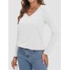 imageATHMILE Womens 2025 Fall Long Sleeve Shirts Basic Apparel Shirts Trendy V Neck Tshirt for Women Curved Hem TopsWhite