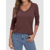 imageATHMILE Womens 2025 Fall Long Sleeve Shirts Basic Apparel Shirts Trendy V Neck Tshirt for Women Curved Hem TopsWine Red
