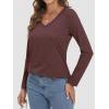 imageATHMILE Womens 2025 Fall Long Sleeve Shirts Basic Apparel Shirts Trendy V Neck Tshirt for Women Curved Hem TopsWine Red