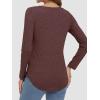 imageATHMILE Womens 2025 Fall Long Sleeve Shirts Basic Apparel Shirts Trendy V Neck Tshirt for Women Curved Hem TopsWine Red