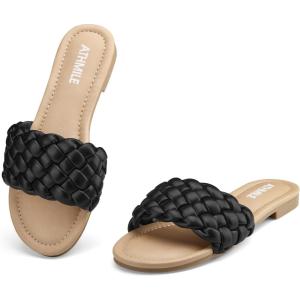 imageATHMILE Braided Womens Sandals Round Open Toe Fashion Slide Sandals Women Dressy Summer Flat Beach Size 611Black