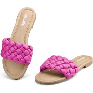 imageATHMILE Braided Womens Sandals Round Open Toe Fashion Slide Sandals Women Dressy Summer Flat Beach Size 611Hot Pink