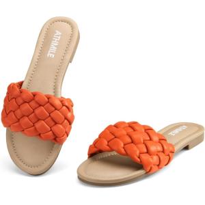 imageATHMILE Braided Womens Sandals Round Open Toe Fashion Slide Sandals Women Dressy Summer Flat Beach Size 611Orange