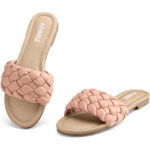 imageATHMILE Braided Womens Sandals Round Open Toe Fashion Slide Sandals Women Dressy Summer Flat Beach Size 611Pink