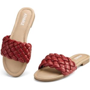 imageATHMILE Braided Womens Sandals Round Open Toe Fashion Slide Sandals Women Dressy Summer Flat Beach Size 611Winered